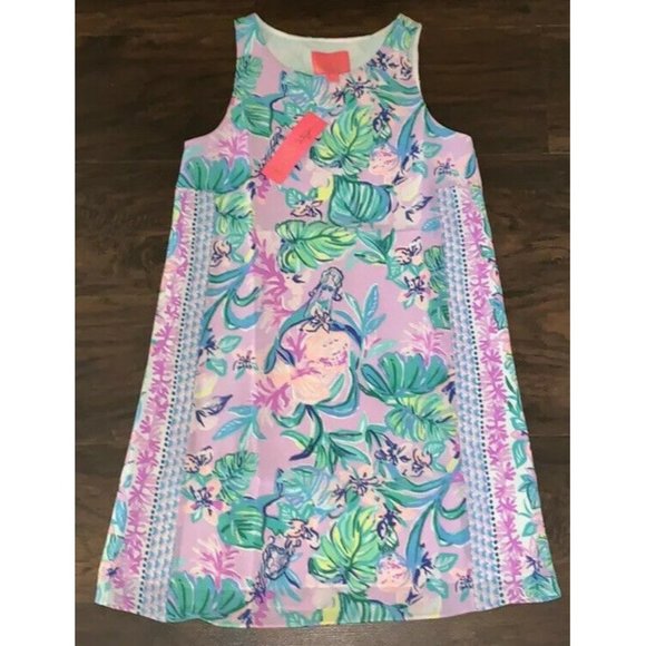 Lilly Pulitzer Mermaid In The Shade Jackie Purple Green Silk Shift Dress New XS - Picture 5 of 9
